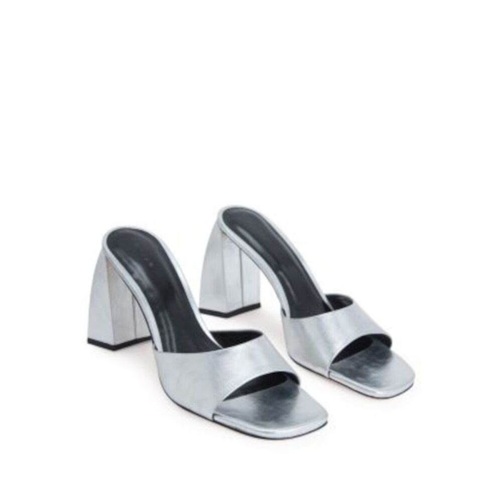 BY FAR Womens Silver Michele Sculpted Heel Slip On Leather Heeled Mules Shoes 37